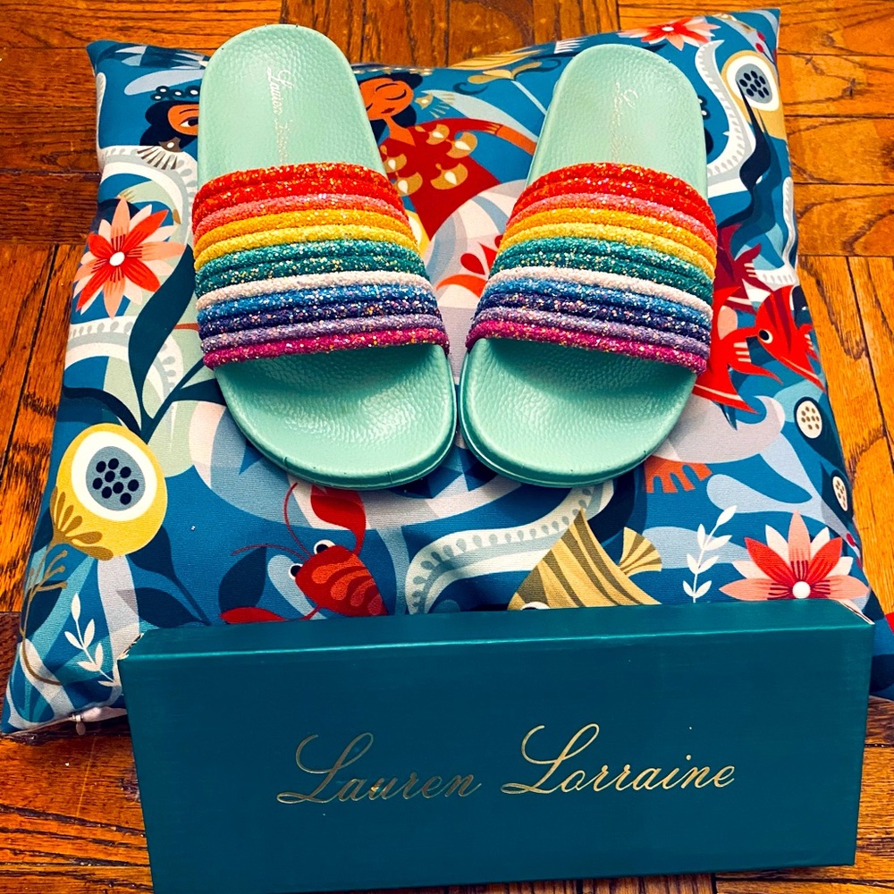 Lauren Lorraine Multicolor Striped Slide Sandals